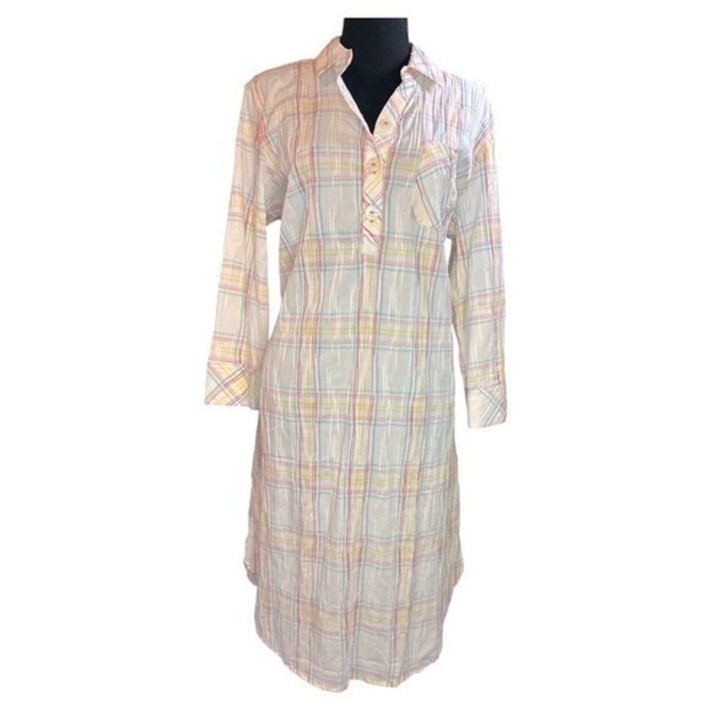 Foxcroft Plaid Shirt Dress 3/4 Sleeve Pocket Collared Size 12
